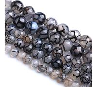 Perline in agata nera naturale con vena di drago, 10 mm, 37 pezzi per braccialetti fai da te