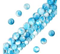 Perline in pietra naturale, 10 mm, giada blu e bianca, rotonde, lisce e lucide, per la creazione di gioielli per adulti, 38 cm (giada blu bianca, 10 mm) GE6-S235