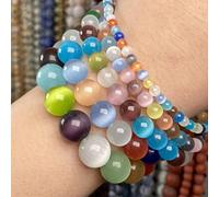 Perline in Pietra Naturale 4-10mm Acquamarine Opale Lava Quarzi Rosa Occhio di Tigre Pietra di Luna Perline Rotonde per Creazione di Gioielli Braccialetto Fai da Te-Occhio di Gatto Multicolore, 61 P