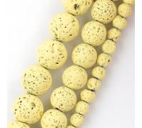 Perline in pietra naturale da 4-10 mm, miste, roccia vulcanica, gomma lavica, perline sfuse rotonde per la creazione di gioielli, colore giallo chiaro, 6 mm