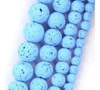 Perline in pietra naturale da 4-10 mm, miste, roccia vulcanica, gomma lavica, perline sfuse rotonde per la creazione di gioielli, colore azzurro, 10 mm