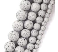 Perline in pietra naturale da 4-10 mm, mix di roccia vulcanica, gomma lavica, perline sfuse rotonde per la creazione di gioielli, grigie, 4 mm