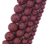 Perline in pietra naturale mista da 4-10 mm, roccia vulcanica, gomma lavica, perline sfuse rotonde per la creazione di gioielli, colore rosso vino, 6 mm