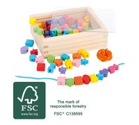 small foot 7594 threading set, with wooden beads in many colours and shapes, inc