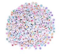 Perline Lettere Rotonde Colorate 1000 Pezzi, Perline Acriliche con Alfabeto, Stella a Cinque Punte e Cuore Pesca - Strumenti per Braccialetti Fai da Te, Leggere e Facili da Usare
