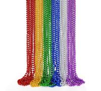 Perline Mardi Gras, 24 collane di perline colorate metallizzate per feste, 6 tipi di collane di perline da 83,8 cm, per costume da donna, uomo, accessori per festival, parate, decorazioni per