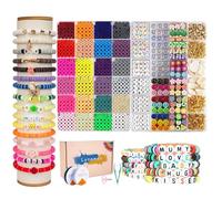Perline per Braccialetti, Kit 7200+ Pezzi, Perline Heishi Piatte 6mm, 2 Confezioni Lettere DIY, Set Creazione Braccialetti Collane Gioielli Fai Da Te - Regalo per Bambine, Braccialetti dell'Amicizia