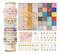 Perline per Braccialetti, Kit 8500+ Pezzi, Perline Heishi Piatte 6mm, 2 Confezioni Lettere DIY, Set Creazione Braccialetti Collane Gioielli Fai Da Te - Regalo per Bambine, Braccialetti dell'Amicizia
