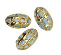 Perline placcate in oro blu naturale per donne, 24 x 44 mm, 10 pezzi