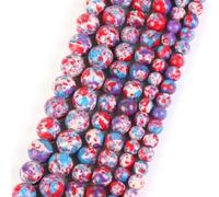 Perline rotonde da 6/8 mm, colore: rosso e blu, sedimenti marini turchesi, perline sfuse per la creazione di braccialetti e collane, 6 mm circa, 58 pezzi