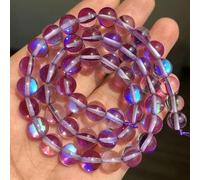 Perline rotonde sciolte in austriaco opaco AB per la creazione di gioielli, perline in pietra di luna glitterata, bracciale fai da te, fili da 15'', 6, 8, 10, 12 mm, viola liscio, 10 mm, 35 pezzi