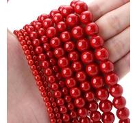 Perline rotonde sciolte in corallo rosso, amazzonite, turchese, agate, per la creazione di gioielli, fai da te, bracciali, collane, artigianato fatto a mano - corallo rosso - 10 mm circa 35 perline