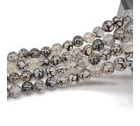 Perline rotonde sfuse in agata nera con vena di drago, per la creazione di gioielli, energia, guarigione, artigianato fatto a mano (8 mm)