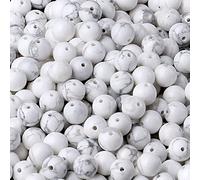 Perline rotonde sfuse in howlite bianca, 6 mm, 98 pezzi, 2 fili da 81,3 cm, per la creazione di gioielli fai da te (uk9,10440)
