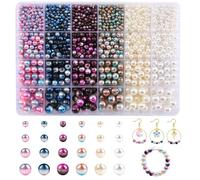 Perline Vetro Bianco,1150 Perla Rotonde,3/4/5/6/8/10/12mm Perline Bianche,Bianco Rotondo Perle per Fai Da Te Artigianato Anelli, Bracciali, Orecchini, Collane (Colorato B)