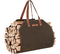 Permade Porta legna da ardere in tela cerata con manici in pelle, borsa per legna da ardere, resistente all'acqua, per camino, stufa, campeggio all'aperto, verde