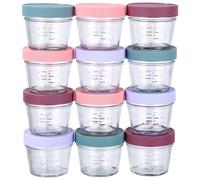 PERMUST 12-Pack Confezioni di Vetro Contenitori per Alimenti per Bambini 60 ML Prova di Perdite, per Microonde, Vassoio Congelatore, Barattoli per Alimenti per Bambini in Vetro per Purea Coperchi