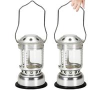 Perodlly Lanterna a Candela 2 Pezzi 4.3x2.7 Lanterna da Campeggio Portatile in Stile Rustico Argento con Manico Lampada a Candela Antivento in Lega di Alluminio per ..