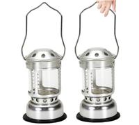 Perodlly Lanterna a Candela da 2 Pezzi 4, 3x2, 7 Lanterna da Campeggio Portatile in Stile Rustico Argento con Manico Lampada a Candela Antivento in Lega di Alluminio per