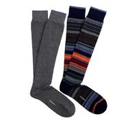 PEROFIL Calza Lunga Uomo in Cotone Invernale Bipack a Righe (2 paia) (Taglia Unica, Riga Blu/Arancio)