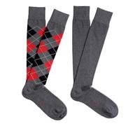 PEROFIL Calza Lunga Uomo in Cotone Invernale Bipack Rombi (2 paia) (43-46, Rosso/Grigio)