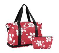 Peronal Item - Borsa da palestra da viaggio, con trappola regolabile, pieghevole, da viaggio, Pasqua floreale Rosso Ciliegia