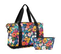 Peronal Item Travel Weekender borsone da viaggio borsa da palestra con trappola regolabile per trekking pieghevole, Un motivo floreale vivace e colorato con vari tipi di fiori