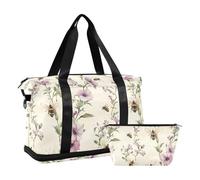 Peronal Item Viaggio Weekender/Pernottamento Duffel Bag Gym Bag Port Carry per porta Pieghevole, Retro fiore vintage api viola