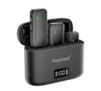 Perphect Confezione da 2 mini microfono lavalier wireless per iPhone Android, USB Type-C Plug Play, custodia di ricarica, portata di 39,6 m, cancellazione intelligente del rumore, suono di qualità CD