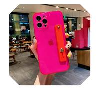 Perqo Custodia morbida trasparente con cinturino da polso per iPhone11 12 13 Pro MAX X XR XS MAX Mini 7 8 6 6s Plus SE2020 Cavalletto Bumper Cove-Rose Red-Per iphone13Pro MAX