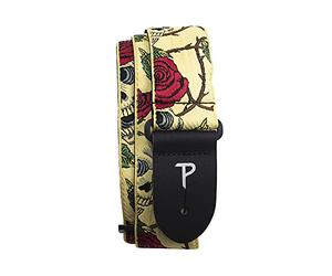 Perri's Leathers Ltd. - Tracolla per Chitarra - Nylon - Jacquard - Rose & Teschi - Beige - Regolabile - Per Chitarre Acustiche/Elettriche/Bassi - Fabbricata in Canada (TWS-7143)