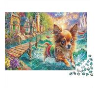 Perro adorable Rompecabezas 1000 Piezas Perro descansando en una roca del río Estético y Desafiante Entretenimiento Creativo Regalo para Familiares/Parejas Decoración Hogar Adultos y Niños 52x38cm