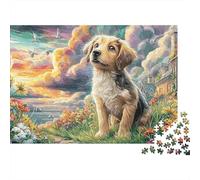 Perro en el jardín Sturdy Cardboard Arte de mascotas de otoño Jigsaw Puzzle Adults Kids Fun Educational Game Great Gift for Birthday Christmas Puzzle Lovers 70x50cm/1000pcs
