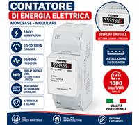 Perry 1SDSD05CEM/2 Contatore di Energia Monofase 30A 2Din, Bianco