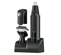 Perry Ellis Kit per la toelettatura da uomo senza fili con supporto, regolabarba da uomo con 2 testine intercambiabili, rasoio per sopracciglia, basette, orecchie e naso, resistente all'acqua, guida