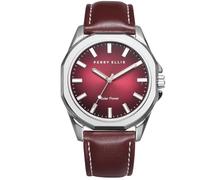 Perry Ellis Orologio da uomo a energia solare | Orologio da polso analogico da uomo in pelle vegana resistente all'acqua | Cassa da 42 mm | Relojes para Hombres | Regalo elegante per l'uomo, Rosso,