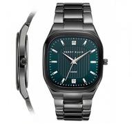 Perry Ellis Orologio da uomo - Cassa Cushion Light Gun 40 mm, quadrante centrale a pressione idraulica blu foglia di tè con finitura Sunray, due accenti di diamanti da 0,9 mm, indici sfaccettati