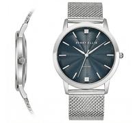 Perry Ellis Orologio da uomo Slim Diamond - quadrante rotondo blu, cinturino in maglia in lega argentata, analogico resistente all'acqua, Argento, One Size Fits All