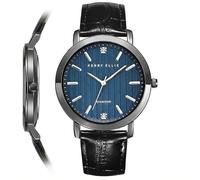 Perry Ellis Orologio da uomo Slim Diamond, quadrante rotondo, cinturino in pelle marrone, analogico, impermeabile, nero, One Size Fits All