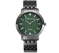 Perry Ellis Orologio da uomo Slim Diamond - quadrante rotondo verde, cinturino in lega di canna di fucile, analogico resistente all'acqua