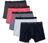 Perry Ellis Perry Ellis - Boxer da uomo in cotone elasticizzato, senza etichetta, senza cintura, confezione da 5, Ferro/Grigio nuvola/Merlot di bacche/Berry Stripe/Midnight Black, Small