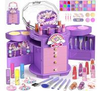 PerryHome Set di trucchi per bambine dai 3 ai 12 anni, 63 pezzi, lavabili e atossici, kit per il trucco per bambine piccole, trucco unicorno e giocattolo, per Natale e compleanno (viola)
