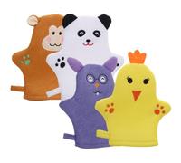 PERSELOSO Guanti da Bagno Design Animale 4 Pezzi Esfolianti per Bambini in Poliestere Delicati sulla Pelle Guanto lo Scrub del Corpo per Doccia e Bagno