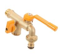 PERSELOSO Rubinetto da Esterno in Ottone Oro con 2 Uscite per Giardino | Design a Doppia Uscita, Portagomma Incluso, Flusso Elevato, Installazione Semplice