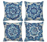 Persia Federe Cuscini Divano 60 x 60 cm Set di 4, Impermeabili Cuscini da Esterno Blu Navy Cuscino Divano Lino Doppia Faccia Stampa Federe Cuscino con Cerniera Invisibile per Camera Balcone -lsy2504LF