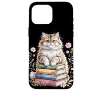 Persian Cat Books Flowers Book Reading Persian Longhair Custodia per iPhone 16 Pro Max