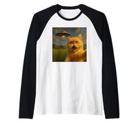 Persian Cat UFO Selfie with Invasion Alien Pet Lover Humor Maglia con Maniche Raglan
