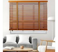 Persiana in legno per finestre, tende veneziane orizzontali per interni ed esterni, dimensioni da 75 x 130 a 155 x 250 cm, doghe da 50 mm, oscuranti termiche (marrone chiaro, 105 cm)
