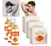 Persimmon - Set di sapone e bagnoschiuma per la pulizia profonda degli odori, sapone idratante per la pelle matura, detergente per il corpo naturale delicato per pelli secche e mature (set da 3)