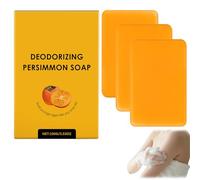 Persimmon Soap Bar for Body&Face,Natural Body Odor Removal with Persimmon & Green Tea Extracts,Fragrance Free Bath Soap for All Skin Types,Rich Lather Long-Lasting for Old People Smell Men Women (3PCS